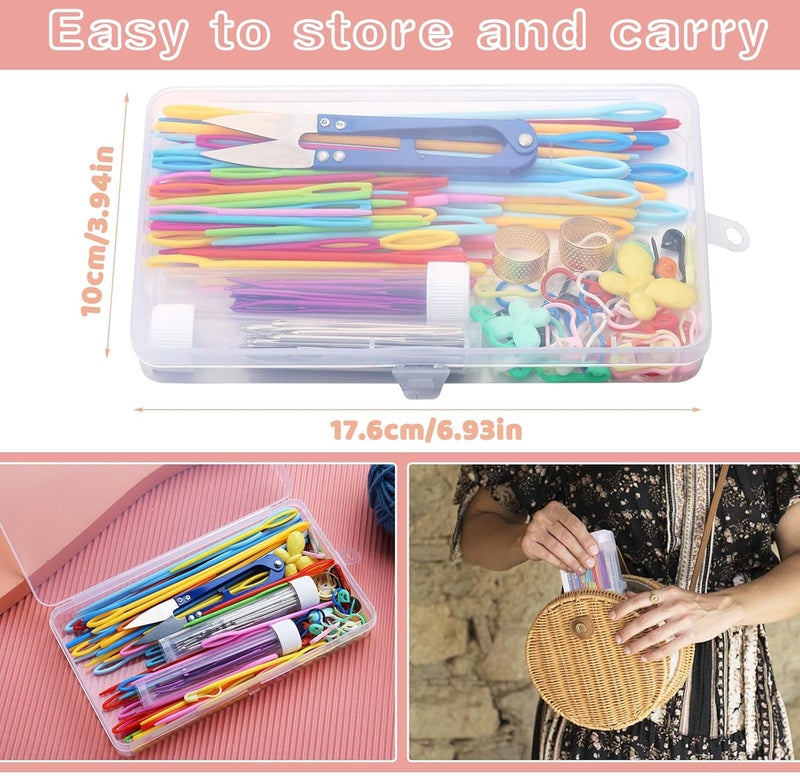 Bupete 150 PCS Plastic Large Eye Sewing Needles, Large-Eye Blunt Needles, Bent Tapestry Needles, Yarn Needles Crafting Knitting Stringing Needles with Storage Box and Needle Threader for Knitting Crochet - Image 3
